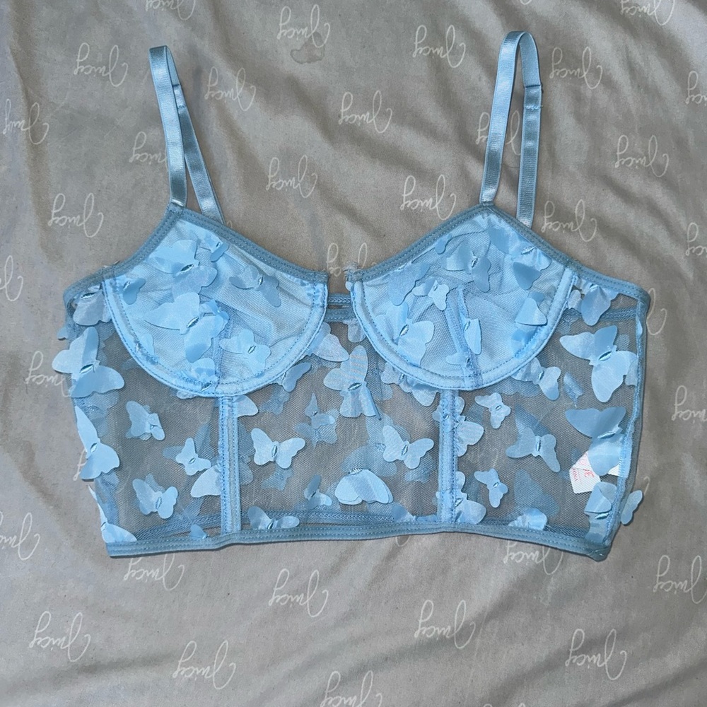 Blue butterfly crop top